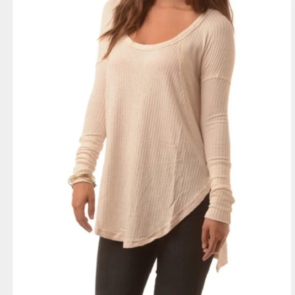 Free People Cream Ventura Thermal Long Sleeve Top XS